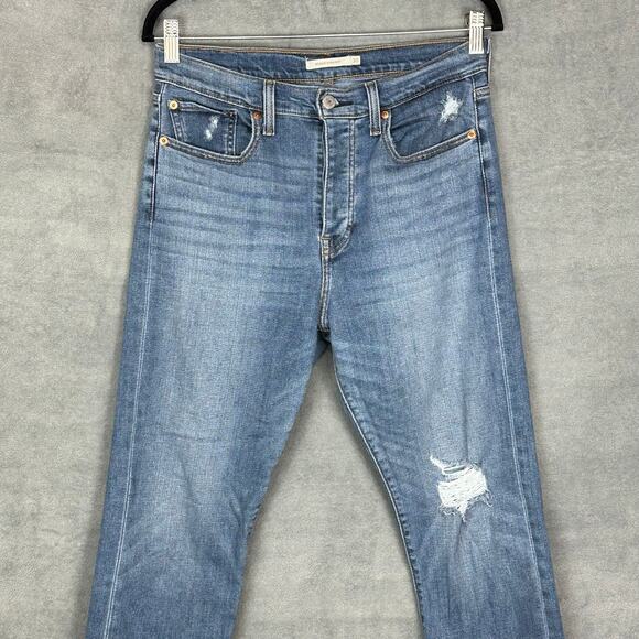 Levis Jeans Womens 30 Blue Wedgie Straight Distressed Button Fly Stretch Pockets - Picture 2 of 15